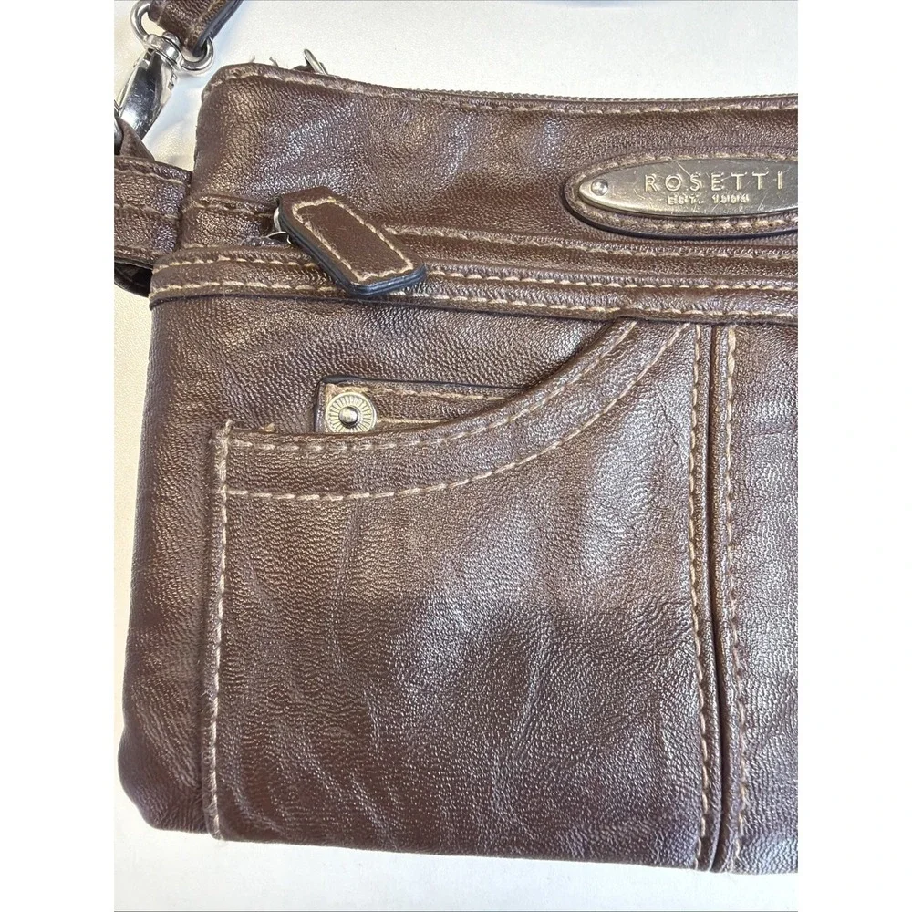 Rosetti Crossbody Organizer Bag Brown Faux Leather Adjustable Strap Y2K